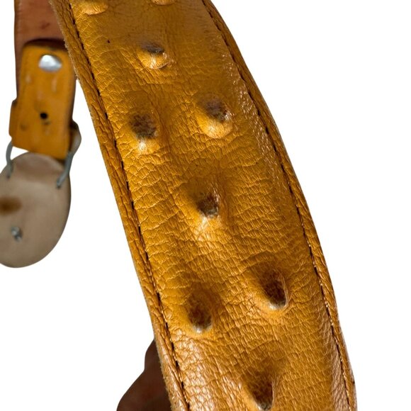 VTG Leather Ostrich Skin Belt Oval Buckle Men 24 Mustard Yellow Western Cowboy